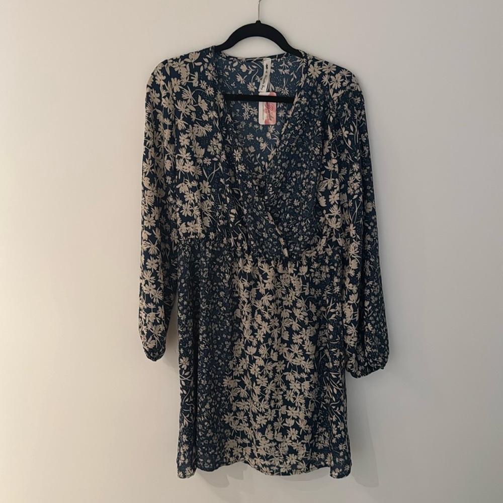 Green & Cream Long Sleeve Floral Dress